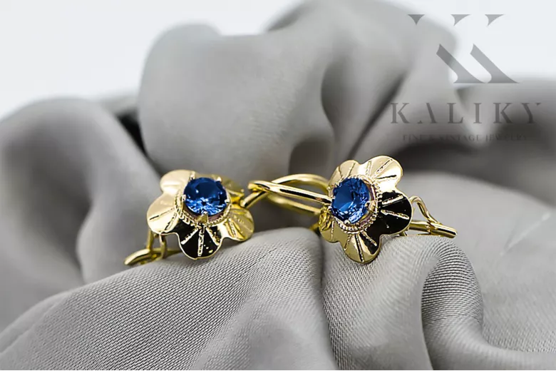 Винтидж бижута Обеци Сапфир 14K жълто злато vec028y